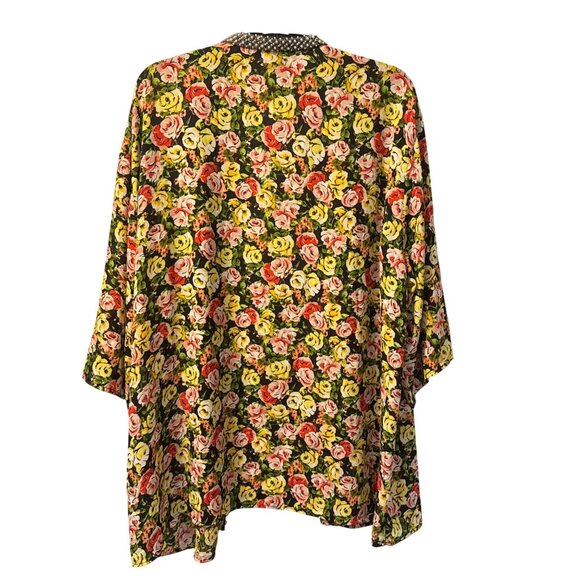 Kut From The Kloth Floral Kimono Jacket With Pearl Beaded Trim Sz Large - Picture 12 of 12